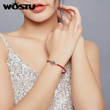 Wostu 925 Silver Lucky Bracelet Red Leather Rope S925 Charms CZ Women FNB042