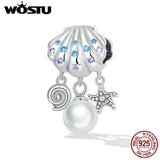 Wostu 925 Silver Ocean Pearl Crystal Charms for Women