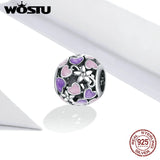 Wostu 925 Sterling Silver Purple Heart Charm Bead for Bracelet Women Jewelry