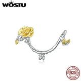 Wostu 925 Sterling Silver Rose Vines Platinum Charm