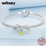 Wostu 925 Silver Wheat Ear Bowkont Bead Bow Bracelet Pendant