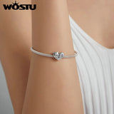 Wostu 925 Silver Unicorn Charm Rainbow Heart Bead for Pandora Bracelet