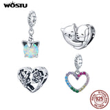 Wostu 925 Silver Unicorn Charm Rainbow Heart Bead for Pandora Bracelet