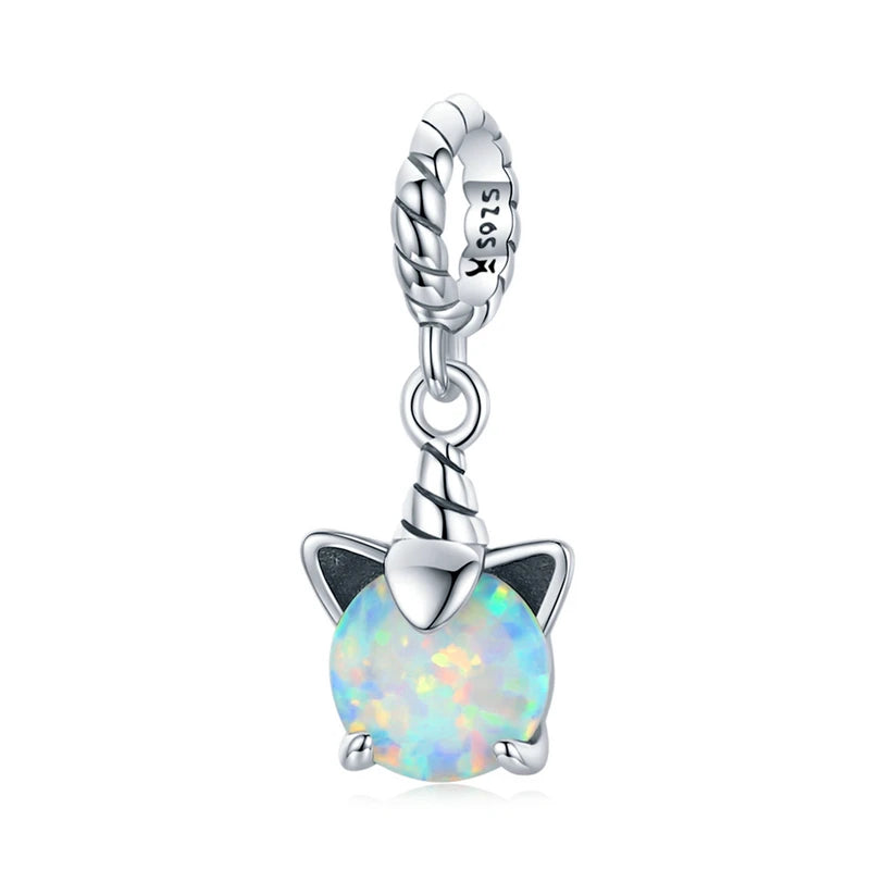 Wostu 925 Silver Unicorn Charm Rainbow Heart Bead for Pandora Bracelet