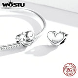 Wostu 925 Silver Unicorn Charm Rainbow Heart Bead for Pandora Bracelet