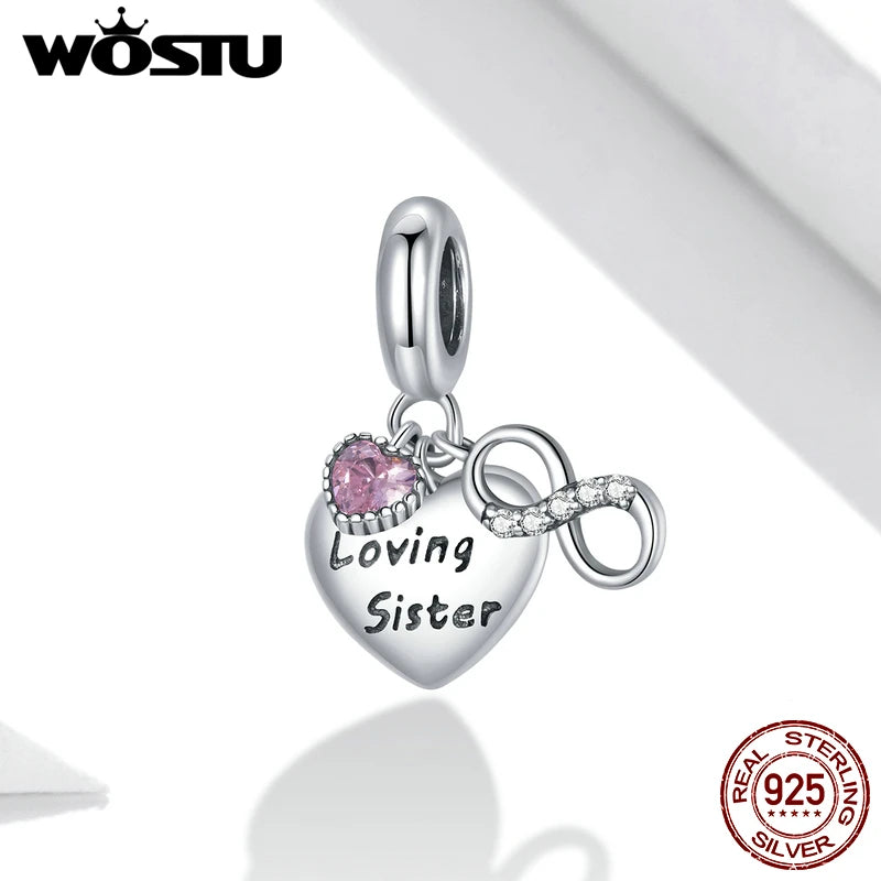 Wostu 925 Silver Sister Loving Charm Pendant for DIY Jewelry FNC414