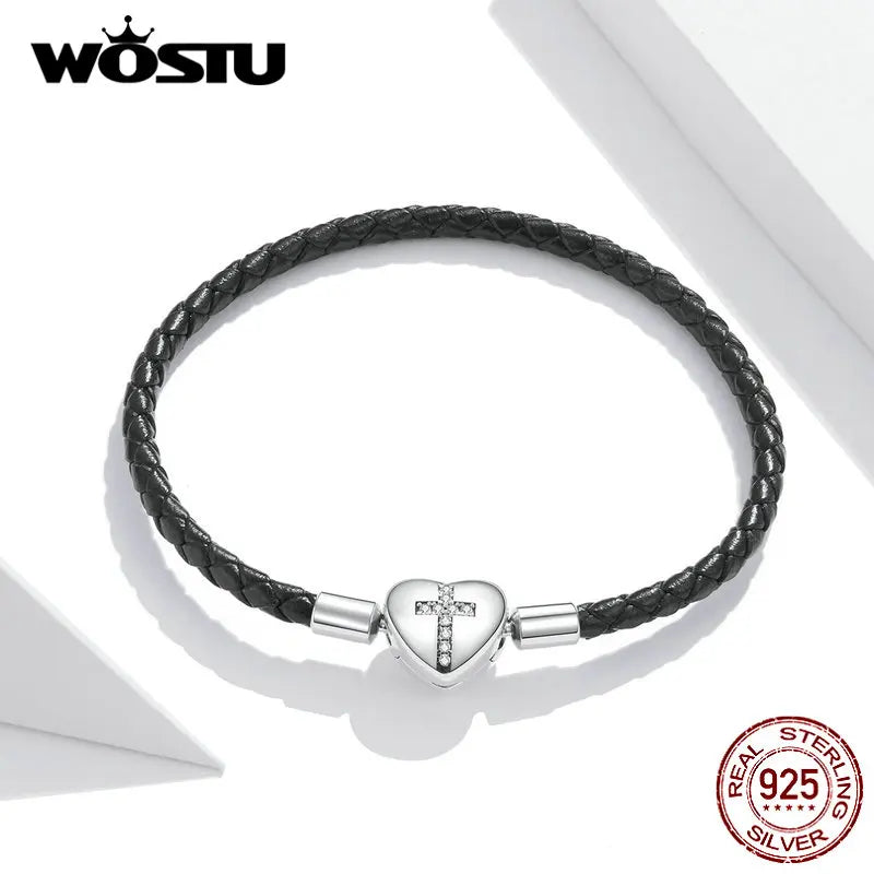 Wostu 925 Silver Bangle Cross Bracelet