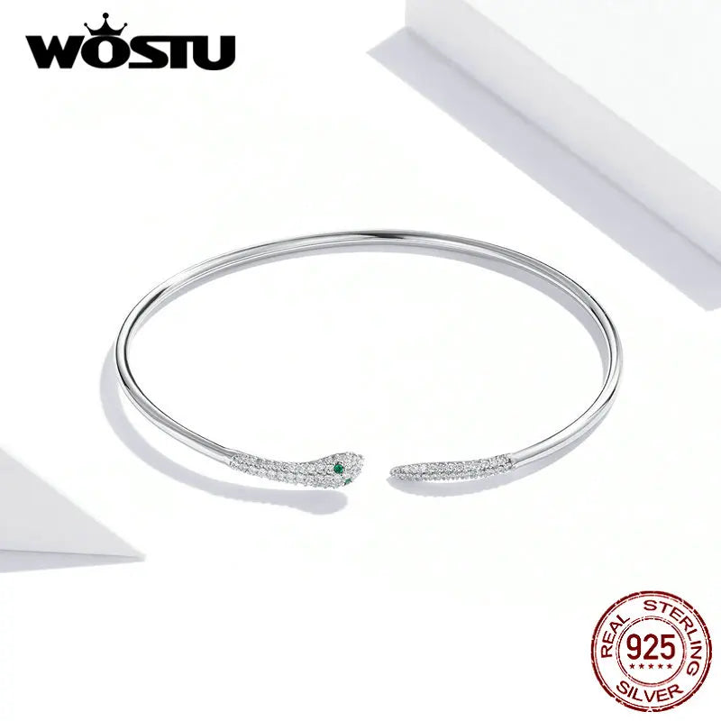 Wostu 925 Sterling Silver Snake Opening Bracelet For Women