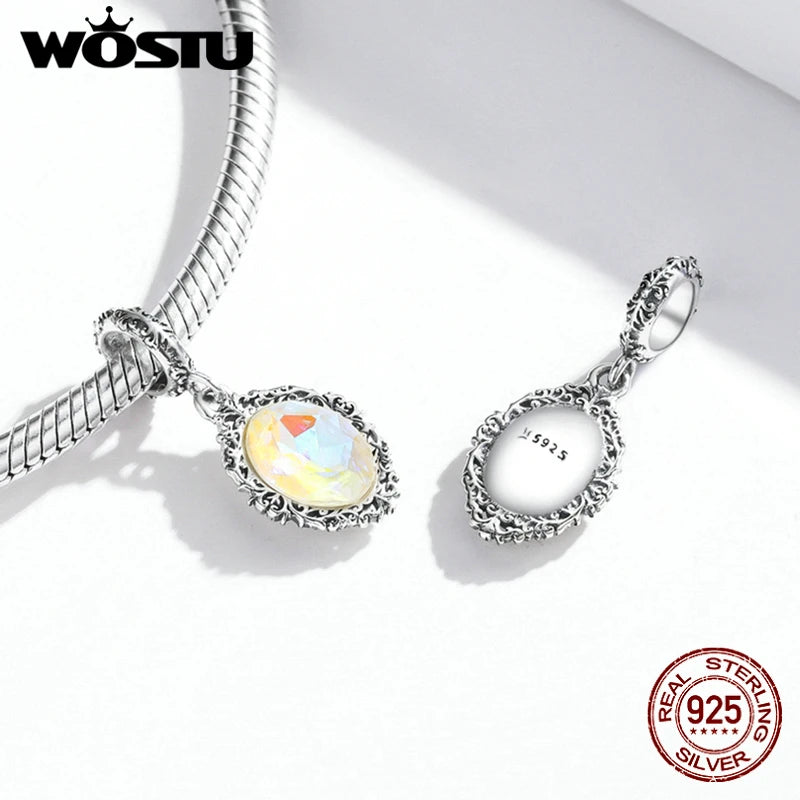 Wostu 925 Silver Magic Mirror Charm Bead for Bracelets FIC1815