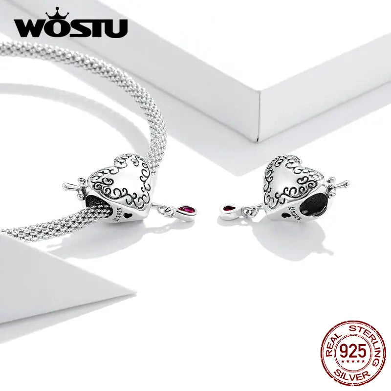 Wostu Cupid's Arrow Heart Charms 925 Silver Bracelet Jewelry