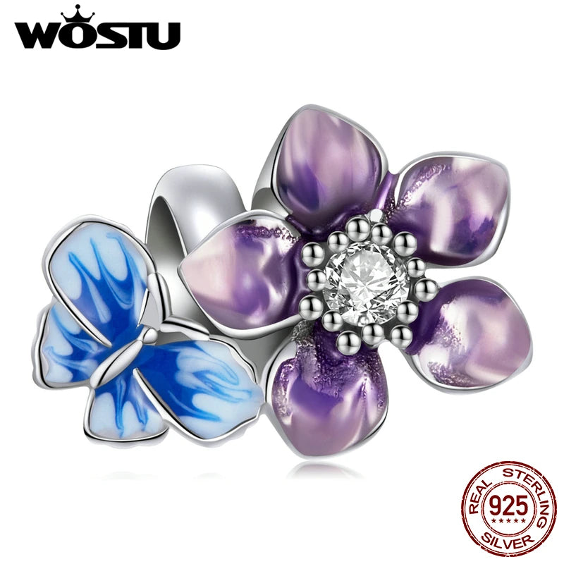 Wostu 925 Silver Butterfly Flower Ear Studs