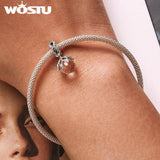 Wostu 925 Silver Clear Crystal Charms Vintage Flower Beads for Women Bracelet