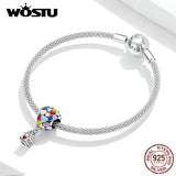 Wostu Hot Air Balloon 925 Silver Charms - Zircon Beads Bracelet Pendant