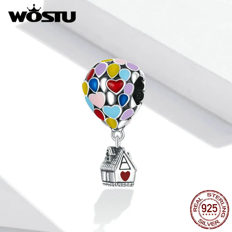 Wostu Hot Air Balloon 925 Silver Charms - Zircon Beads Bracelet Pendant