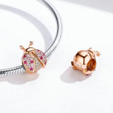 Wostu 925 Sterling Silver Rose Flower Ladybug Bead Charms