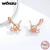 Wostu 925 Sterling Silver Rose Flower Ladybug Bead Charms