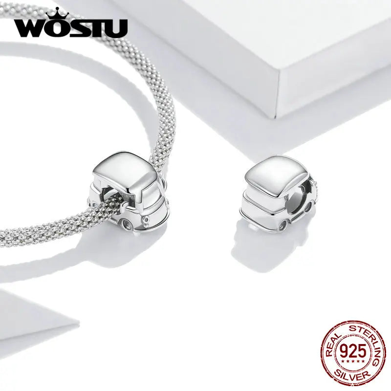 Wostu Mini Car Charm Beads 925 Silver Women Bracelet Fine Jewelry