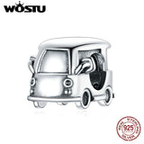 Wostu Mini Car Charm Beads 925 Silver Women Bracelet Fine Jewelry