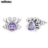 Wostu Mini Crab Stud Earrings 925 Silver Ear Buckles Clip Earring