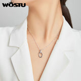 Wostu 925 Sterling Silver Geometric Pendant Necklace Luxury Jewelry Gift