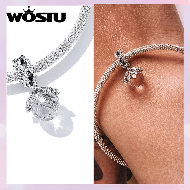 Wostu 925 Silver Clear Crystal Charms Vintage Beads For Women