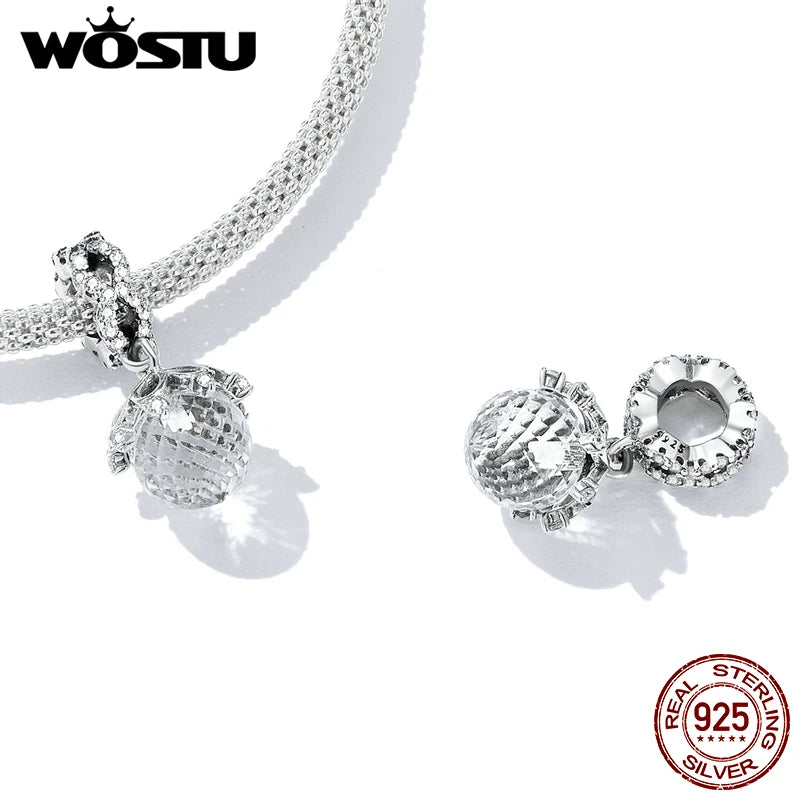 Wostu 925 Silver Clear Crystal Charms Vintage Beads For Women