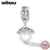Wostu 925 Silver Clear Crystal Charms Vintage Beads For Women