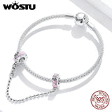 Wostu 925 Silver Safety Chain Purple Glass Charms for Women Bracelet