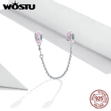Wostu 925 Silver Safety Chain Purple Glass Charms for Women Bracelet