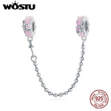 Wostu 925 Silver Safety Chain Purple Glass Charms for Women Bracelet