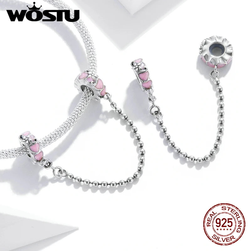 Wostu 925 Silver Safety Chain Purple Glass Charms for Women Bracelet
