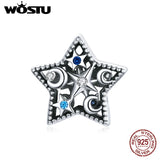 Wostu 925 Sterling Silver Star Moon Beads CZ Charm for Women Charms Bracelet