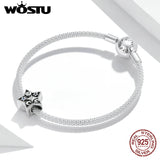 Wostu 925 Sterling Silver Star Moon Beads CZ Charm for Women Charms Bracelet