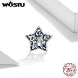 Wostu 925 Sterling Silver Star Moon Beads CZ Charm for Women Charms Bracelet