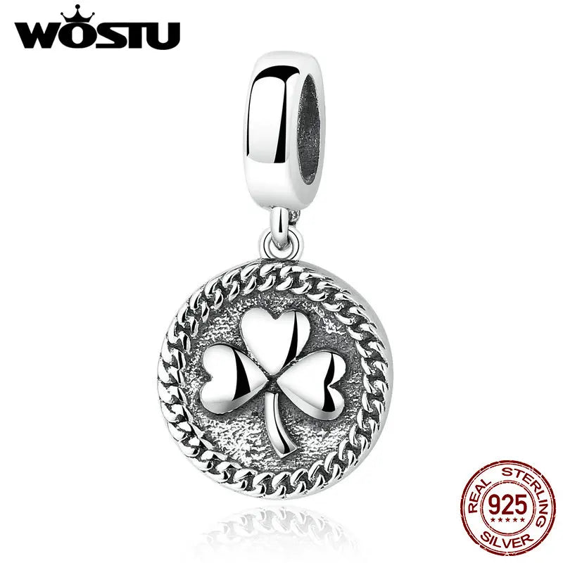 Wostu Sterling Silver Lucky Clovers Pendant for Charms Bracelet