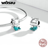 Wostu 925 Silver Family Cat Flower Charm for Bracelet
