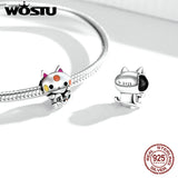 Wostu 925 Silver Family Cat Flower Charm for Bracelet
