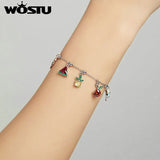 Wostu Beads Chain Bracelet 925 Sterling Silver Women Anti-allergy Jewelry