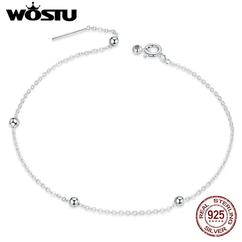 Wostu Beads Chain Bracelet 925 Sterling Silver Women Anti-allergy Jewelry