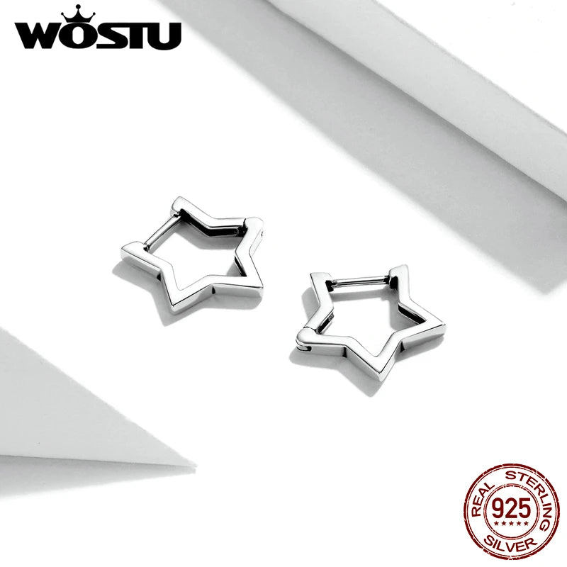 Wostu 925 Silver Star Ear Buckle Stud Earrings Women Fine Jewelry