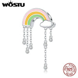 Wostu Rainbow Smile Beads 925 Sterling Silver Colorful Charm Bracelet