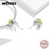 Wostu Rainbow Smile Beads 925 Sterling Silver Colorful Charm Bracelet