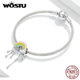 Wostu Rainbow Smile Beads 925 Sterling Silver Colorful Charm Bracelet