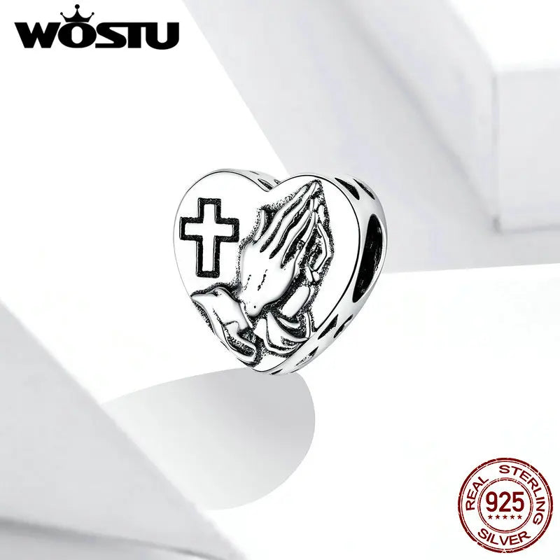 Wostu Oxidized Pray For Love Charm Bracelet 925 Silver BDX317