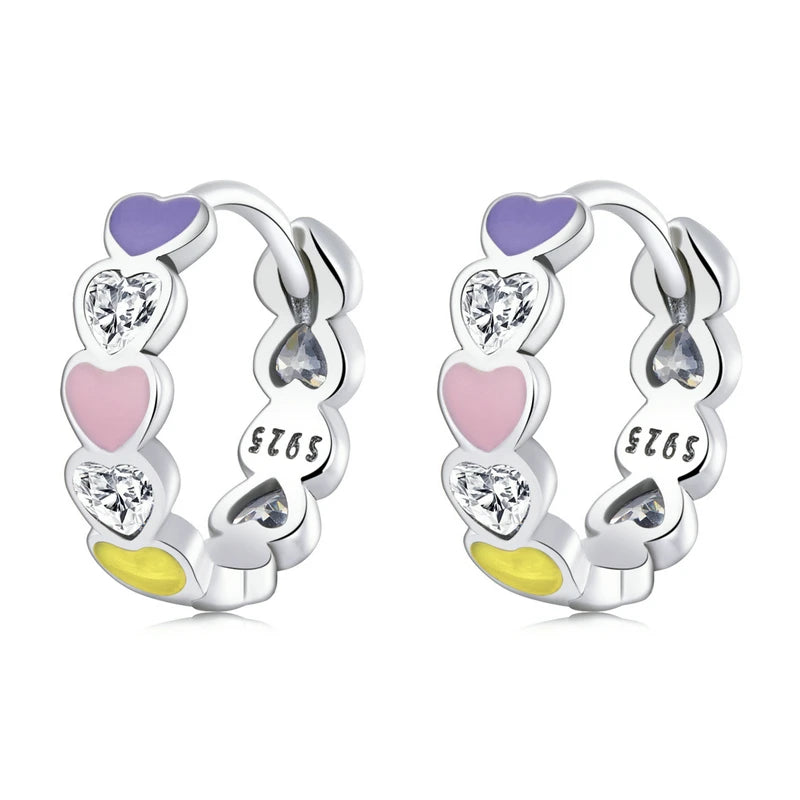 Wostu Rainbow Love Ear Buckles 925 Silver Sterling Stud Earrings