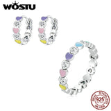 Wostu Rainbow Love Ear Buckles 925 Silver Sterling Stud Earrings
