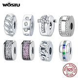 Wostu 925 Silver CZ Clip Charm Dangle for Pan Bracelet