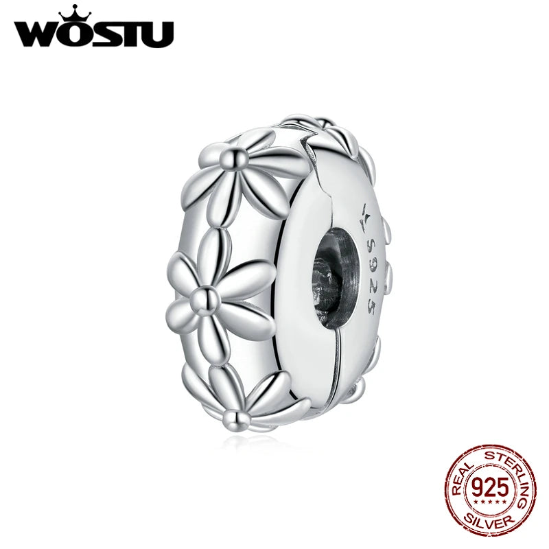 Wostu 925 Silver Flower Zircon Charms for Bracelets DXC1795