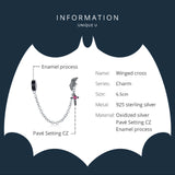 Wostu 925 Sterling Silver Safety Chain Winged Cross Charms Clear CZ