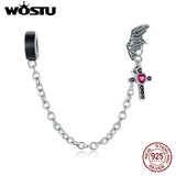Wostu 925 Sterling Silver Safety Chain Winged Cross Charms Clear CZ